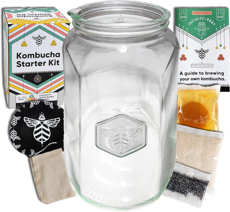 Craft A Brew طقم بدء تخمير الشاي الكمبوتشا – طقم الكمبوتشا المنزلي – مجموعة بدء التخمر مع SCOBY الكمبوتشا – 1 جالون - Image 1