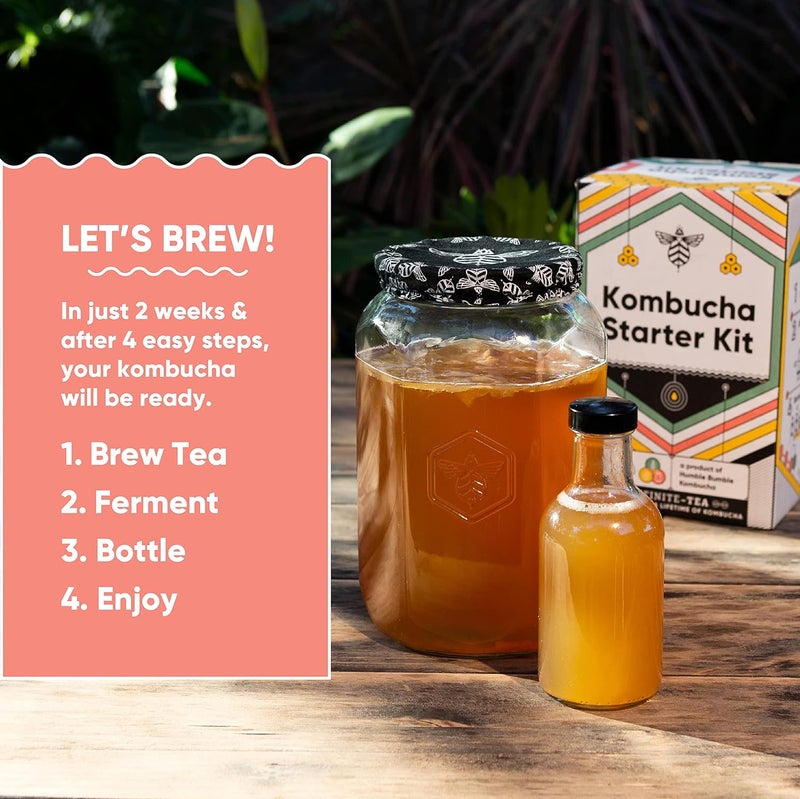 Craft A Brew طقم بدء تخمير الشاي الكمبوتشا – طقم الكمبوتشا المنزلي – مجموعة بدء التخمر مع SCOBY الكمبوتشا – 1 جالون - Image 3