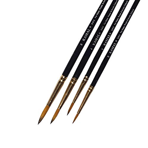 Kamal Wood Round Golden Black Synthetic Hair Taklon Paint Brushes for Oil, Nail, Artist Acrylic Painting - Set of 4 - Image 3