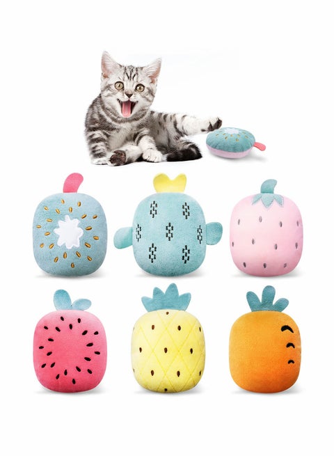 Cat Catnip Toys, 6 Pcs Pillows Cat Crinkle Toys, Rattle Sound, Cat Toys for Indoor Cats Interactive with Cute Fruits Set, Assorted Kitty Toys, Cat Teething Chew Toy with Plush Gift