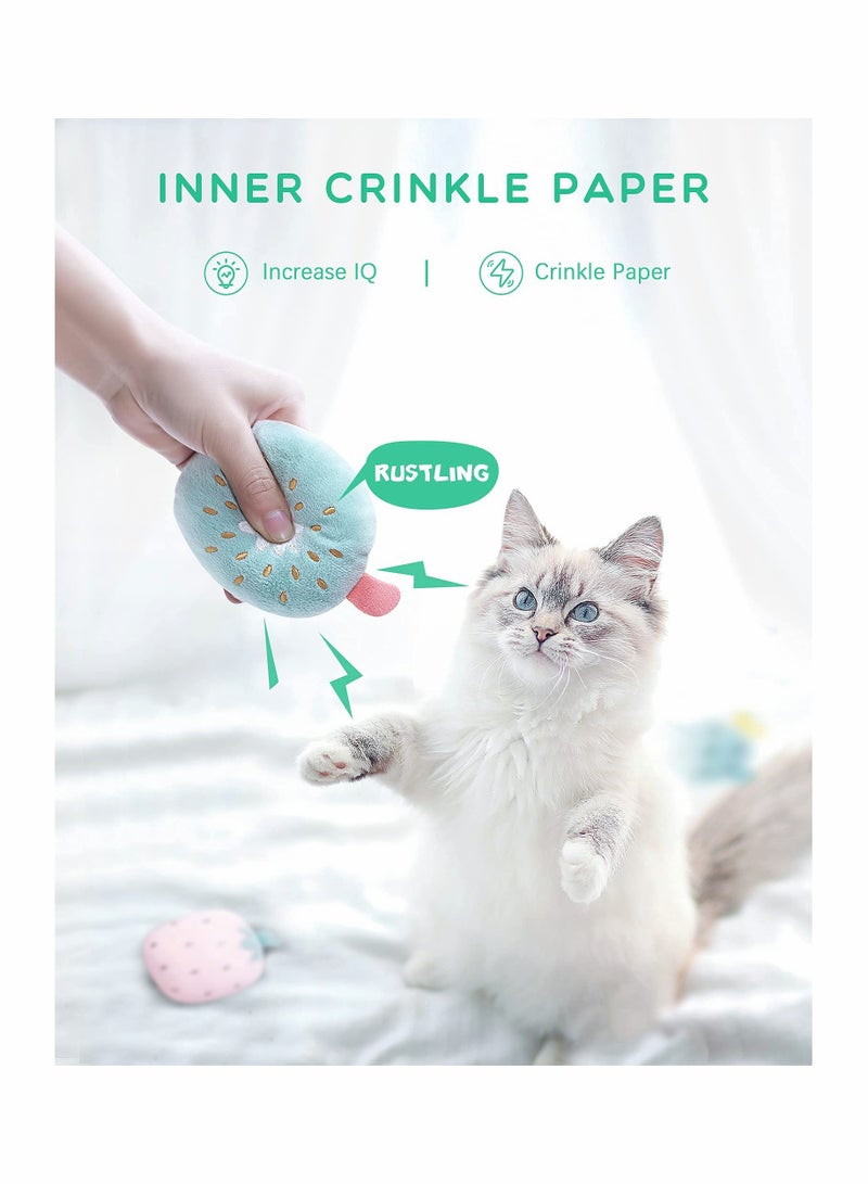 Cat Catnip Toys, 6 Pcs Pillows Cat Crinkle Toys, Rattle Sound, Cat Toys for Indoor Cats Interactive with Cute Fruits Set, Assorted Kitty Toys, Cat Teething Chew Toy with Plush Gift