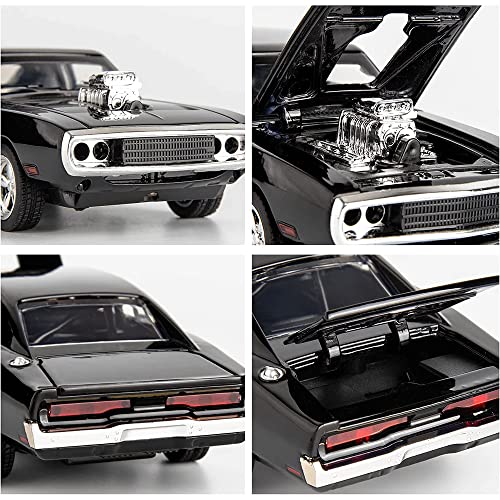 DARVICE 132 Fast Furious Racing Cars Toy Dodge Charger Toy Car Model Alloy Diecast Metal Car with Sound Light Model Toys for Boys Gifts Collection, Black - Image 4