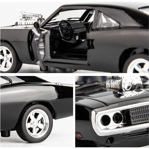 DARVICE 132 Fast Furious Racing Cars Toy Dodge Charger Toy Car Model Alloy Diecast Metal Car with Sound Light Model Toys for Boys Gifts Collection, Black - Image 5