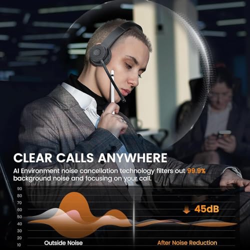 EKSA H16 Wireless Headset with AI Noise Cancelling Microphone, Bluetooth V5.2 Headphones with 2.4G USB Dongle & Mic Mute, 55Hours Playtime for Computer/Laptop/PC - Image 5