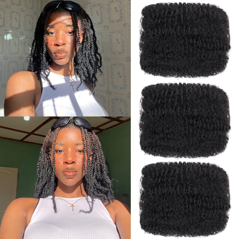 Xtrend 8 Inch 3Bundles90g Natural Black Afro Kinky Curly Braiding Bulk Hair Mini Braiding Twists Afro Kinkys Bulk Synthetic Hair For Micro SpringTwistDreadlock Extensions Repair Locs Women30gpack