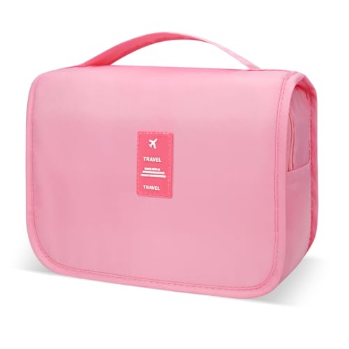 Lcsmaokin Large Capacity Toiletry Bag Travel Bag with Hanging Hook for Men and Women Waterproof Travel Cosmetic Bag Bathroom Storage Bag for Brushes Set, Full-Sized Shampoo,Accessories(Pink) - Image 1