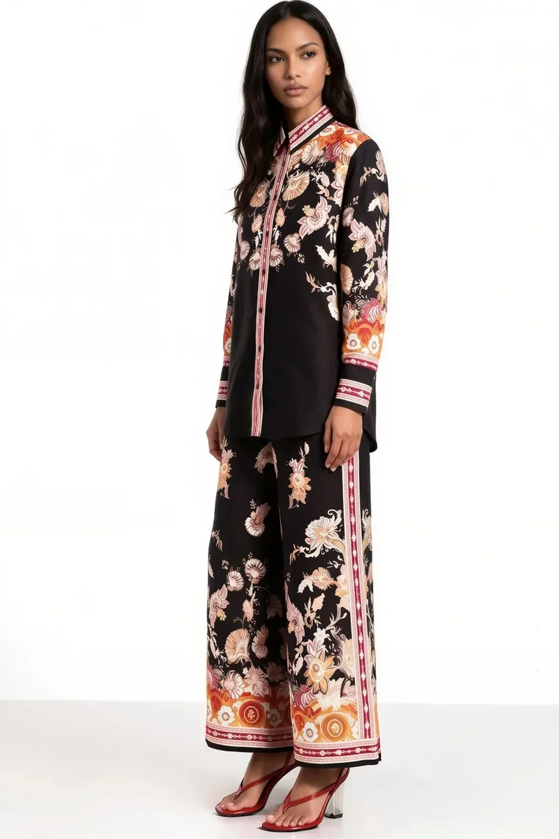 Jennyfer Floral Shirt Collar Coord Set