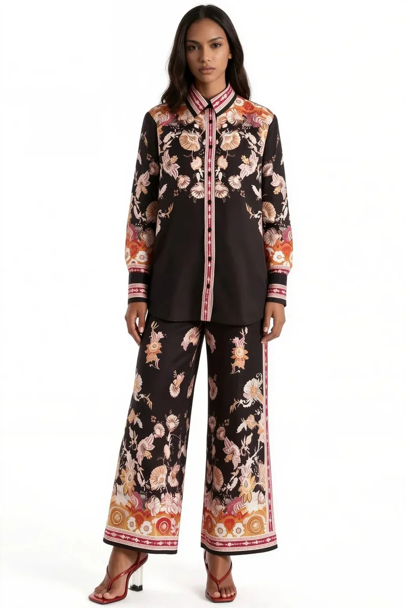 Jennyfer Floral Shirt Collar Coord Set