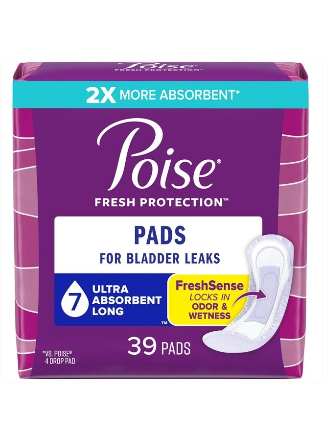 Poise Incontinence Pads & Postpartum Incontinence Pads, 7 Drop Ultra Absorbency, Long Length, 39 Count, Packaging May Vary  - Image 1