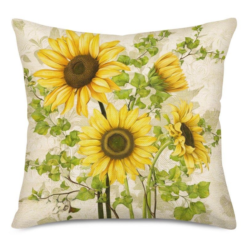 Fukeen Sunflower Decorative Holiday Pillow Covers Yellow Floral Design Pillow Cases Square Cotton Linen Set of 2 Throw Pillow Cushion Cover Home Sofa Garden Decor Pillow Sham 18â€x 18â€ - Image 3