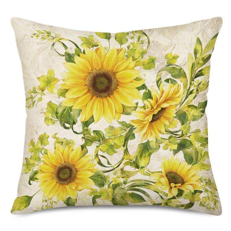 Fukeen Sunflower Decorative Holiday Pillow Covers Yellow Floral Design Pillow Cases Square Cotton Linen Set of 2 Throw Pillow Cushion Cover Home Sofa Garden Decor Pillow Sham 18â€x 18â€ - Image 2