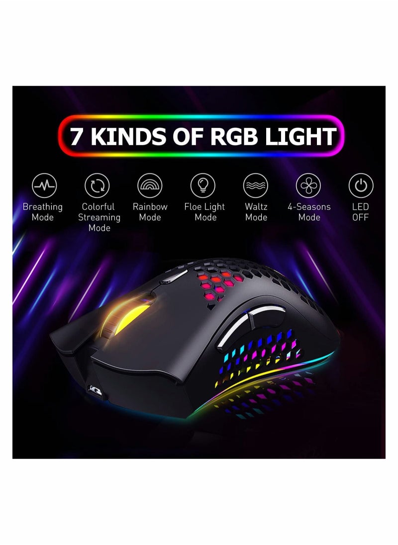 Captaintech Wireless Gaming Mouse, Gaming Mice with Honeycomb Shell, 7 Sensitive Buttons, RGB Backlight, 3 Adjustable DPI, Ergonomic USB Optical Wireless Mouse for Laptop, PC, Computer, MacBook  - Image 2