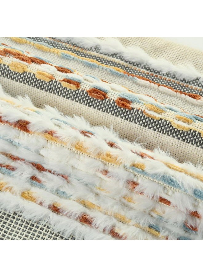 FUTEI Rust Blue Yellow Accent Throw Pillow Covers Set of 2, 18x18 Inch Plush Tufted Striped Textured Decorative Cushion Cases for Farmhouse Boho Couch Decor - Image 2