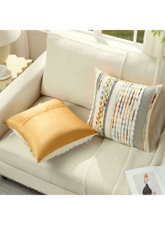 FUTEI Rust Blue Yellow Accent Throw Pillow Covers Set of 2, 18x18 Inch Plush Tufted Striped Textured Decorative Cushion Cases for Farmhouse Boho Couch Decor - Image 4