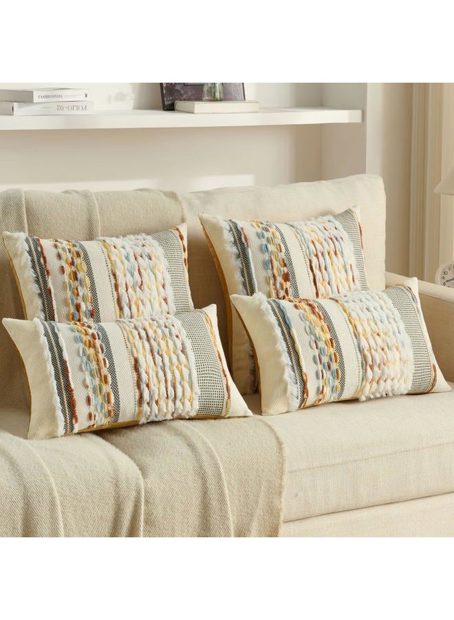 FUTEI Rust Blue Yellow Accent Throw Pillow Covers Set of 2, 18x18 Inch Plush Tufted Striped Textured Decorative Cushion Cases for Farmhouse Boho Couch Decor - Image 5