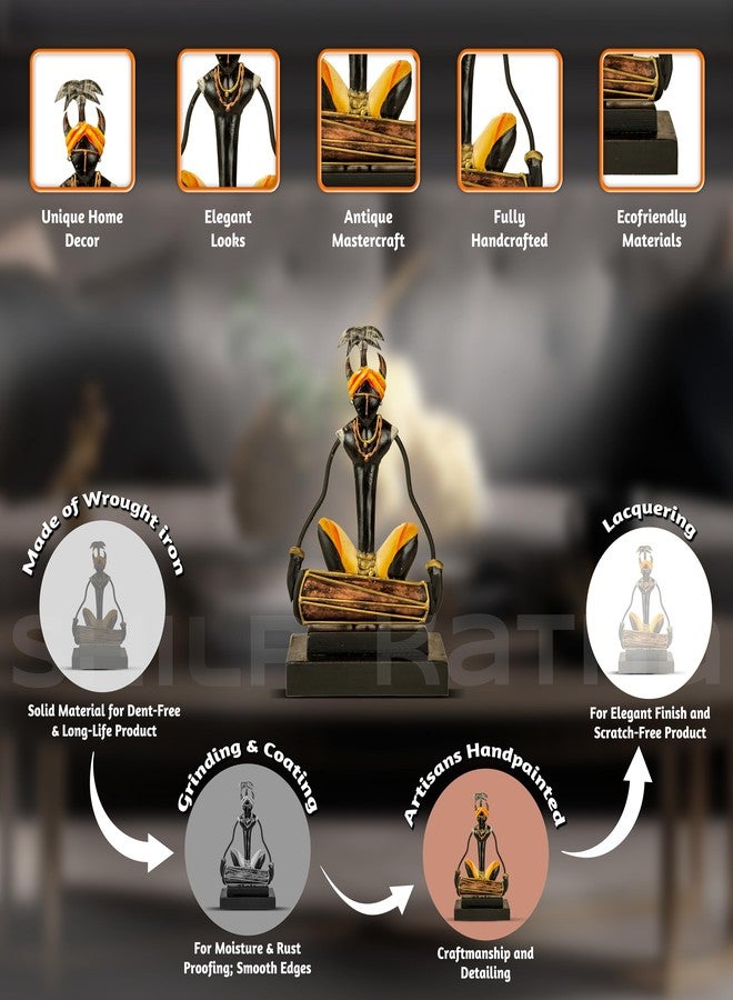 SHILP KATHA Bastar Antique Art for Home Decor | Tribal Musician for Living Room | Handmade Showpiece for Gifting | Dhol - Image 3