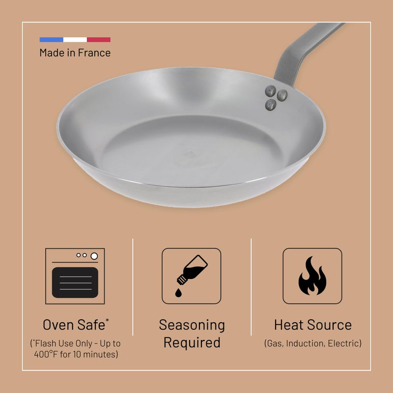 De Buyer MINERAL B Carbon Steel Omelette Pan - 9.5â€ Diameter, 7.7â€ Cooking Surface - PFAS, PFOA & PFOS Free - Made in France - Image 3