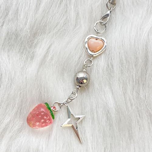 cioatu Cute Y2K Phone Charm Aesthetic Cellphone Chain Strap Lanyard For Phone Pink Strawberry Butterfly PhoneCharms for Bag Keychain Airpods Camera (Bow+Strawberries) - Image 3