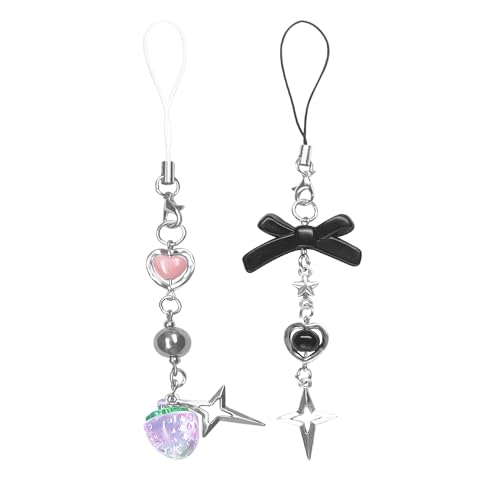 cioatu Cute Y2K Phone Charm Aesthetic Cellphone Chain Strap Lanyard For Phone Pink Strawberry Butterfly PhoneCharms for Bag Keychain Airpods Camera (Bow+Strawberries) - Image 1
