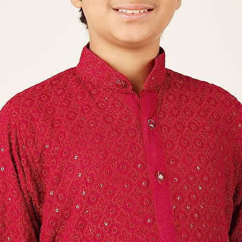 AJ DEZINES Kids Cotton Full Sleeve Sequined Red Kurta for Boys - Ethnic wear | Special Occasion & Party Outfit | Chikankari Kurta for Boys - Regular Fit - Image 5