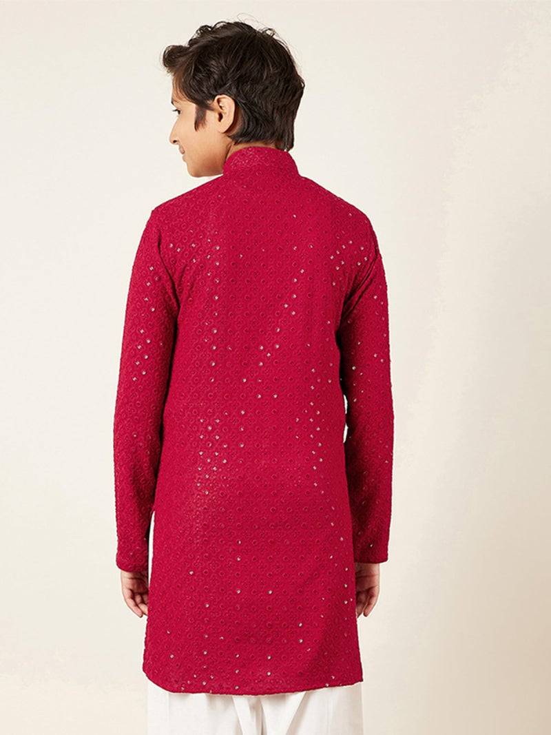 AJ DEZINES Kids Cotton Full Sleeve Sequined Red Kurta for Boys - Ethnic wear | Special Occasion & Party Outfit | Chikankari Kurta for Boys - Regular Fit - Image 2