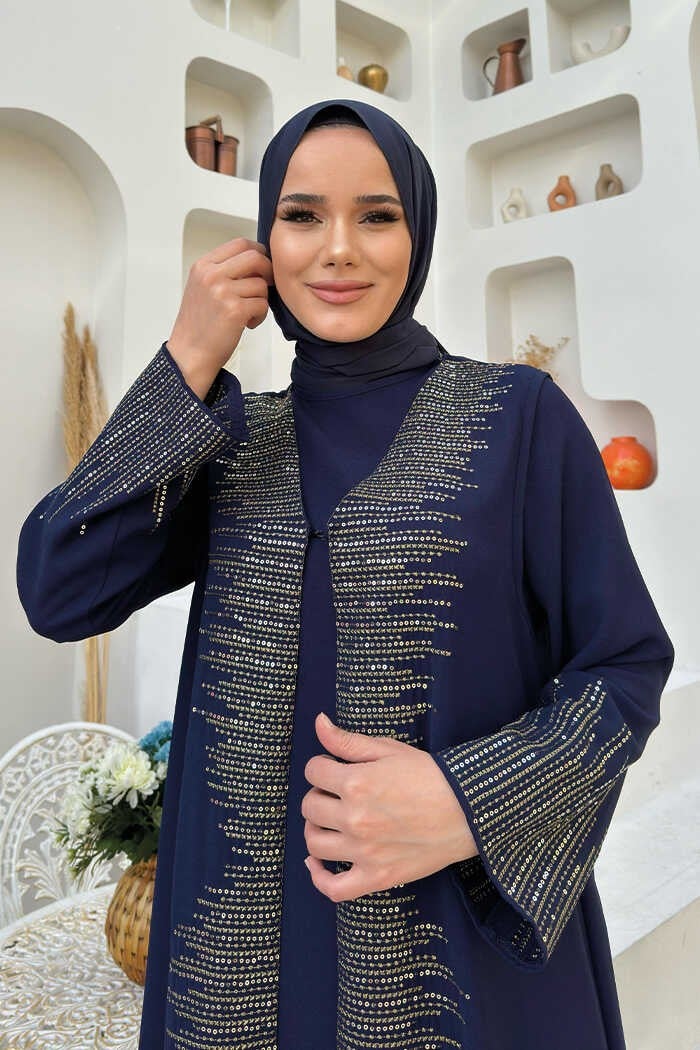 Bym Fashion Sequined Vest Dress Suit 8498 Navy Blue  - Image 4