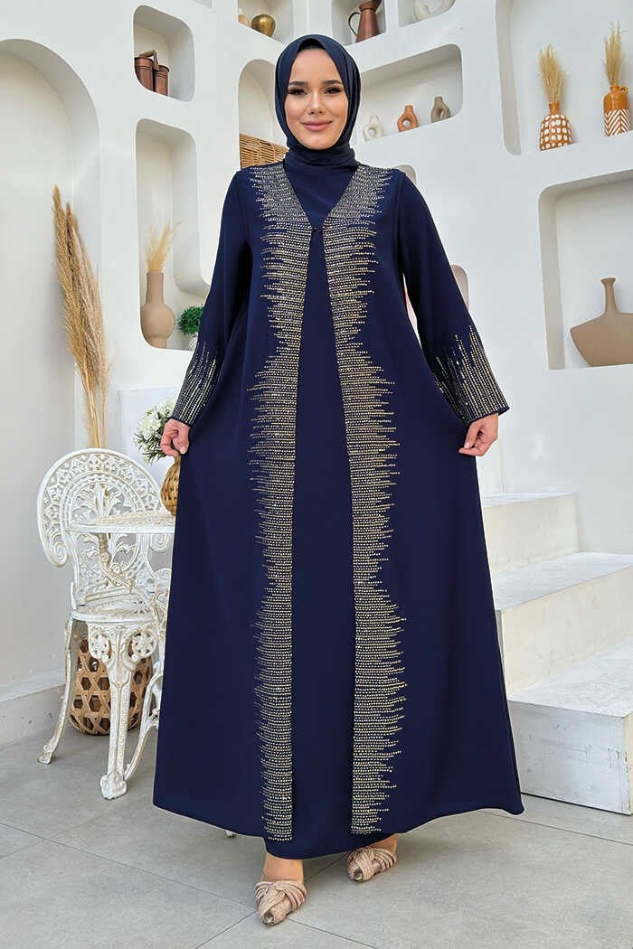 Bym Fashion Sequined Vest Dress Suit 8498 Navy Blue  - Image 1