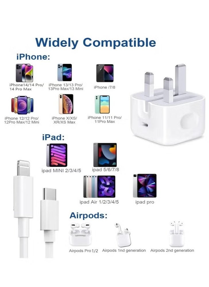 JWSISSIE - iPhone 20W Fast Charger | USB C Wall Fast Charger with USB C to Lightning Cable Compatible with iPhone 14/14 Pro/14 Pro Max/13/12/SE2020/11/XR/XS Max/X/iPad - Image 1
