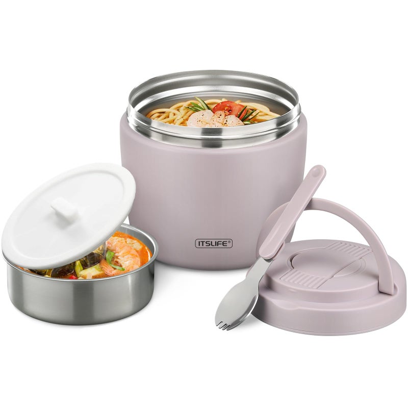 Itslife 32oz Insulated Soup Thermos, Vacuum Stainless Steel Food Jar for Hot & Cold Food, Leakproof Wide Mouth Lunch Container with Spoon, Light Purple - Image 1