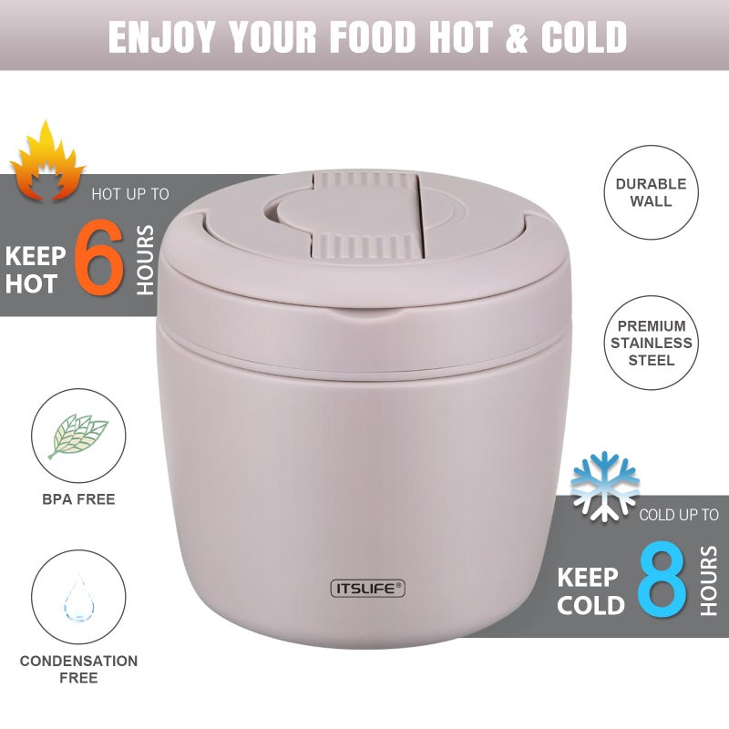 Itslife 32oz Insulated Soup Thermos, Vacuum Stainless Steel Food Jar for Hot & Cold Food, Leakproof Wide Mouth Lunch Container with Spoon, Light Purple - Image 3