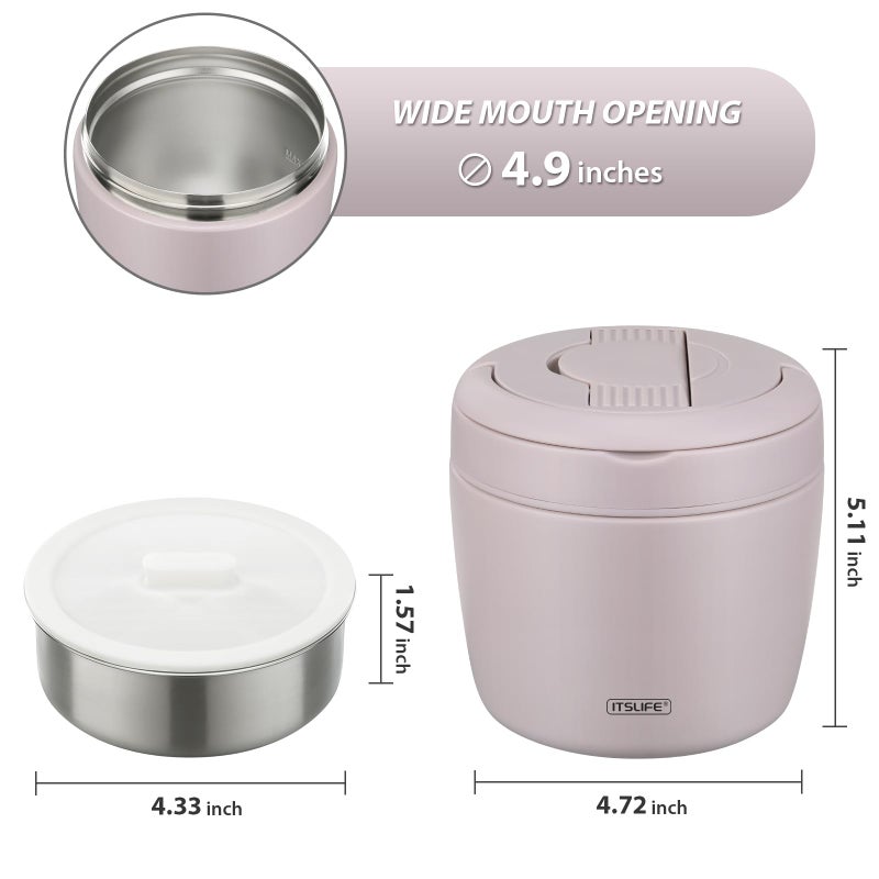Itslife 32oz Insulated Soup Thermos, Vacuum Stainless Steel Food Jar for Hot & Cold Food, Leakproof Wide Mouth Lunch Container with Spoon, Light Purple - Image 5