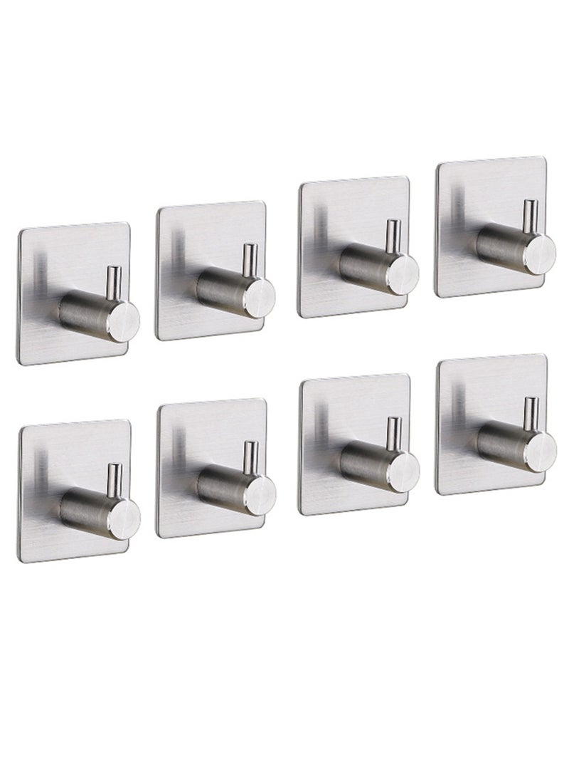 NOVOLAN Wall Hooks Heavy Duty 8 Pack Adhesive Hooks Stainless Steel Hangers Nail Free Utility Hooks, Self Adhesive Hooks for Hanging Clothes Towel Calendar Available For Bathroom Home Kitchen (Silver) - Image 1
