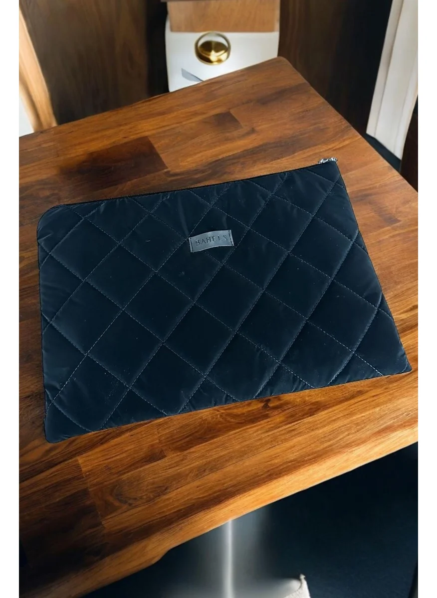 باهلس Black Fluffy Quilted Laptop Tablet Case 13-14 Inch & Portfolio Bag