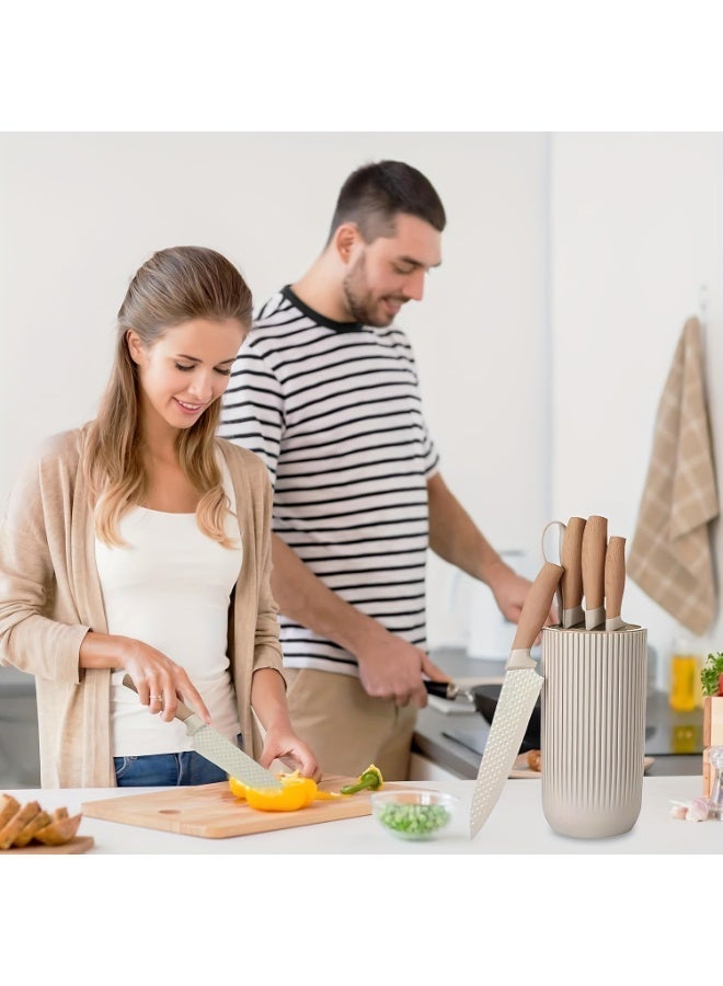 6 قطعة سكين مطبخ ، مقبض خشبي ، ومن ناحية مزورة الفولاذ المقاوم للصدأ شفرة ، سكين مطبخ ، مقص ، سكين تقشير ، هدية مربع مجموعة ، اكسسوارات المطبخ ، ومناسبة لجميع أنواع هدايا العيد - Image 5