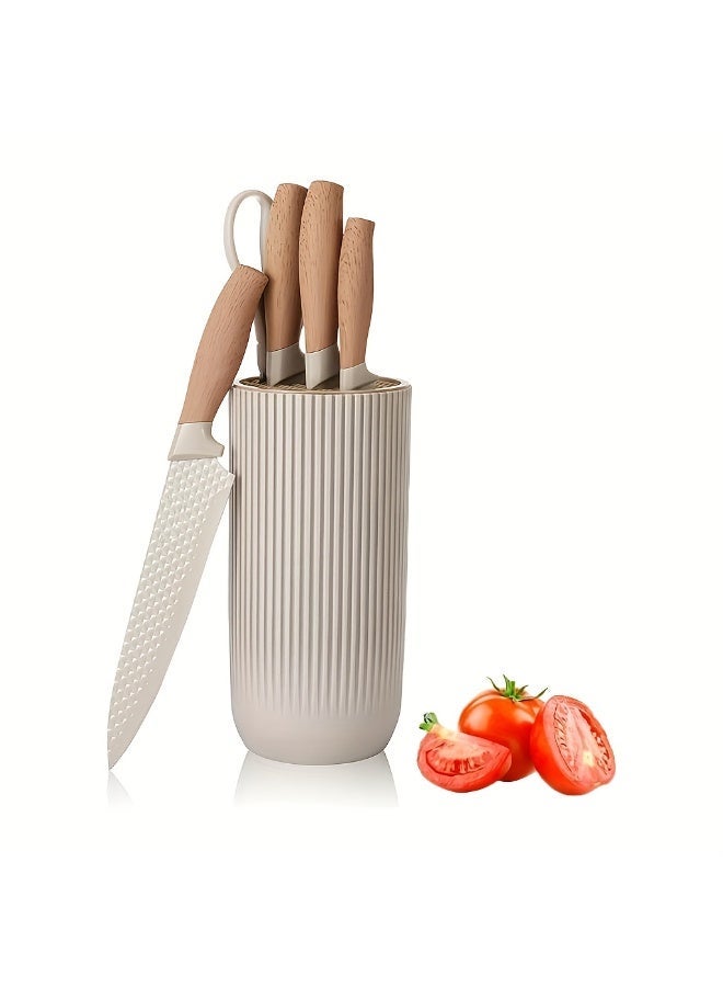 KUNSION 6 Piece Kitchen Knife Set with Block - Sharp Non-Stick Blades with Ergonomic Handles for Home Cooking - Image 1