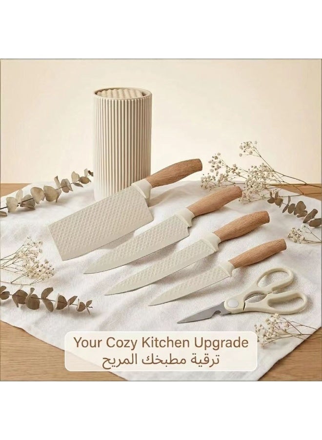 KUNSION 6 Piece Kitchen Knife Set with Block - Sharp Non-Stick Blades with Ergonomic Handles for Home Cooking - Image 5