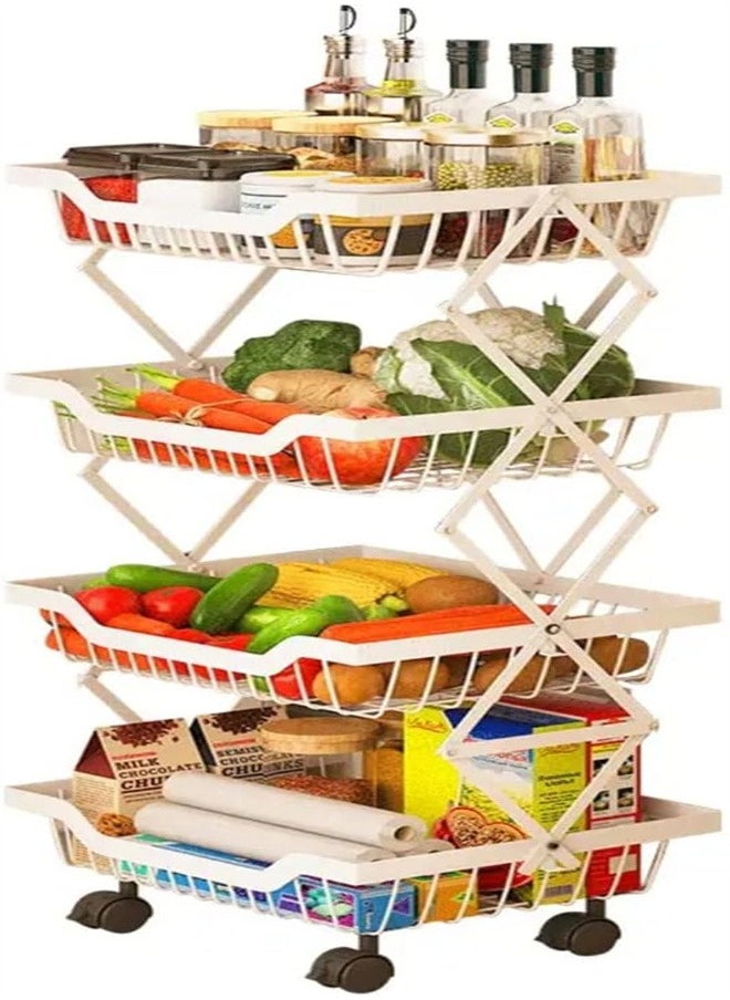 joyzzz - Kitchen 4-tier Fruit and Vegetable Storage Basket Rack is Foldable and Removable With Lockable Wheels - Image 1