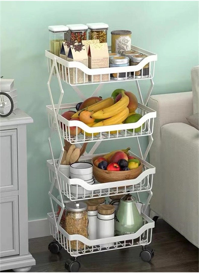 joyzzz - Kitchen 4-tier Fruit and Vegetable Storage Basket Rack is Foldable and Removable With Lockable Wheels - Image 1