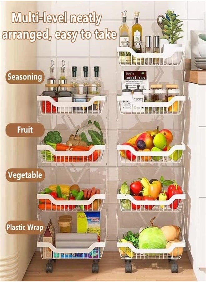 joyzzz - Kitchen 4-tier Fruit and Vegetable Storage Basket Rack is Foldable and Removable With Lockable Wheels - Image 1