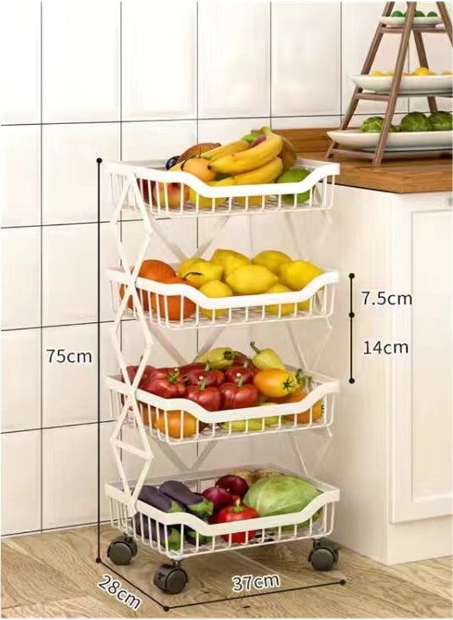 joyzzz - Kitchen 4-tier Fruit and Vegetable Storage Basket Rack is Foldable and Removable With Lockable Wheels - Image 1