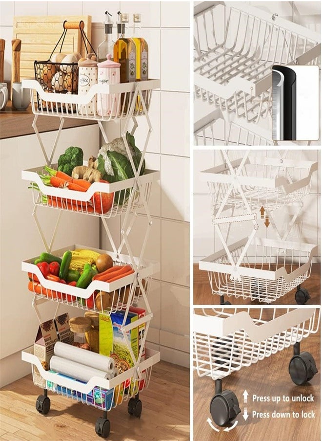 joyzzz - Kitchen 4-tier Fruit and Vegetable Storage Basket Rack is Foldable and Removable With Lockable Wheels - Image 1
