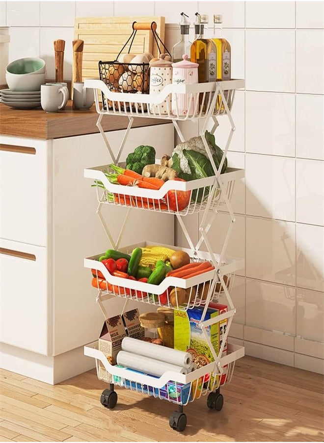 joyzzz - Kitchen 4-tier Fruit and Vegetable Storage Basket Rack is Foldable and Removable With Lockable Wheels - Image 1