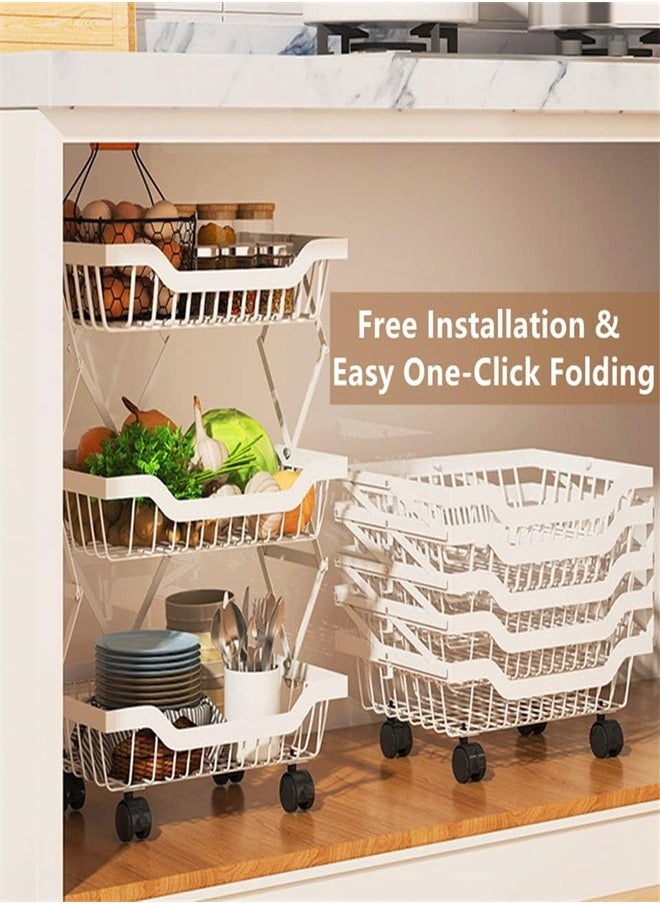 joyzzz - Kitchen 4-tier Fruit and Vegetable Storage Basket Rack is Foldable and Removable With Lockable Wheels - Image 1