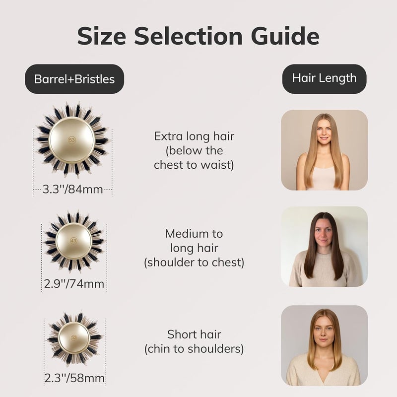 Sndyi Nano Thermal Ceramic & Ionic Tech Round Hair Brush with Boar Bristles, Professional Barrel Brush for Styling, Curling and Straightening, 2 Pack - Image 5
