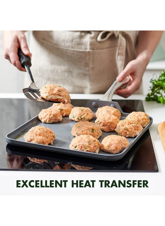 Greenpan GreenPan Lima Hard Anodized 11” Square Griddle Pan, Ceramic Nonstick, PFOA PFAS-Free Nontoxic Pots and Pans, Oven & Broiler Safe, Stainless Steel Handle, Cookware for Eggs & Omelet, Gray  - Image 3