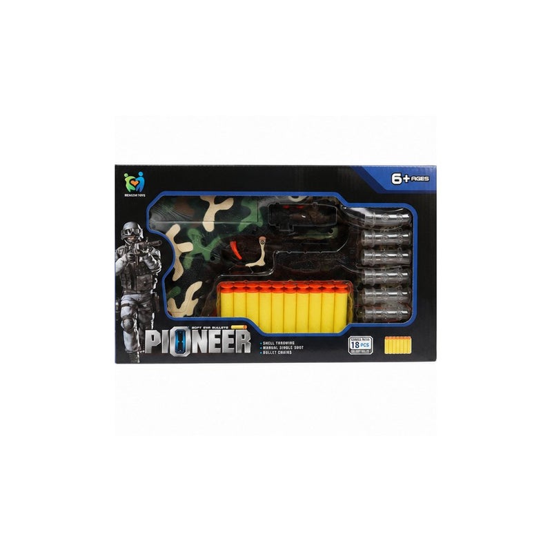 Pioneer Toy Blaster Gun Set for Ages 6 and Above, with Foam Darts and Target Figures, Camouflage - Image 1