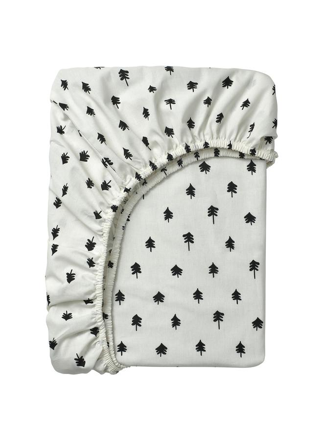 erorex Fitted sheet for cot, white/tree pattern, 60x120 cm - Image 1