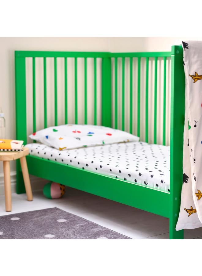 erorex Fitted sheet for cot, white/tree pattern, 60x120 cm - Image 2