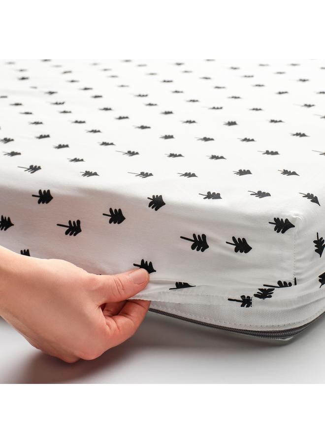 erorex Fitted sheet for cot, white/tree pattern, 60x120 cm - Image 3