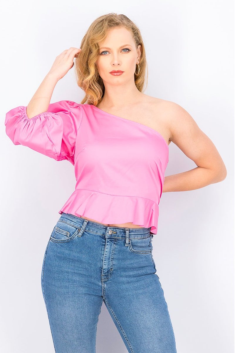 Miss Selfridge Women One Shoulder Top, Fuschia - Image 1